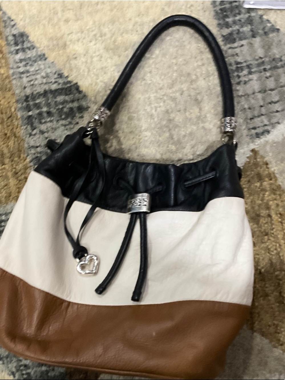 Brighton  Leather Shoulder Bag - Black, White & Brown